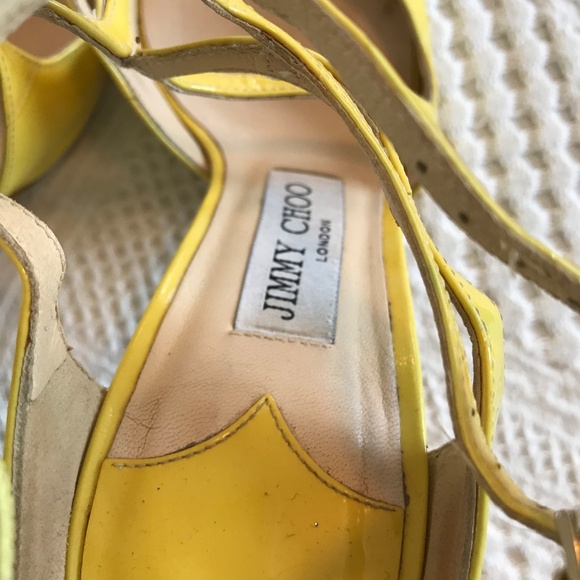 Jimmy Choo London women's shoes 4" heel yellow patent leather strappy size 38/8 - Picture 8 of 14